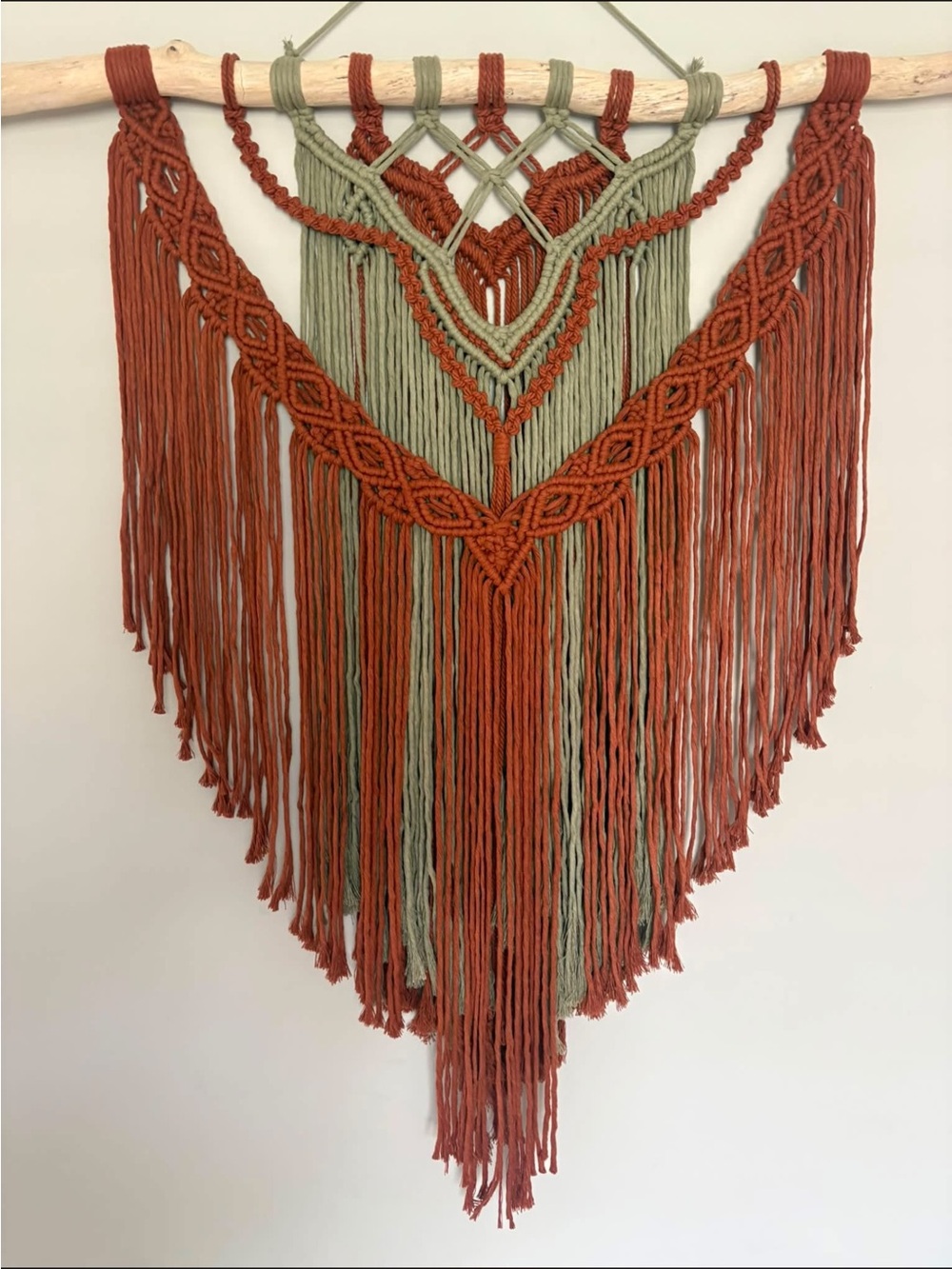 Handmade Macramé Wall Hanging in Rust and Sage